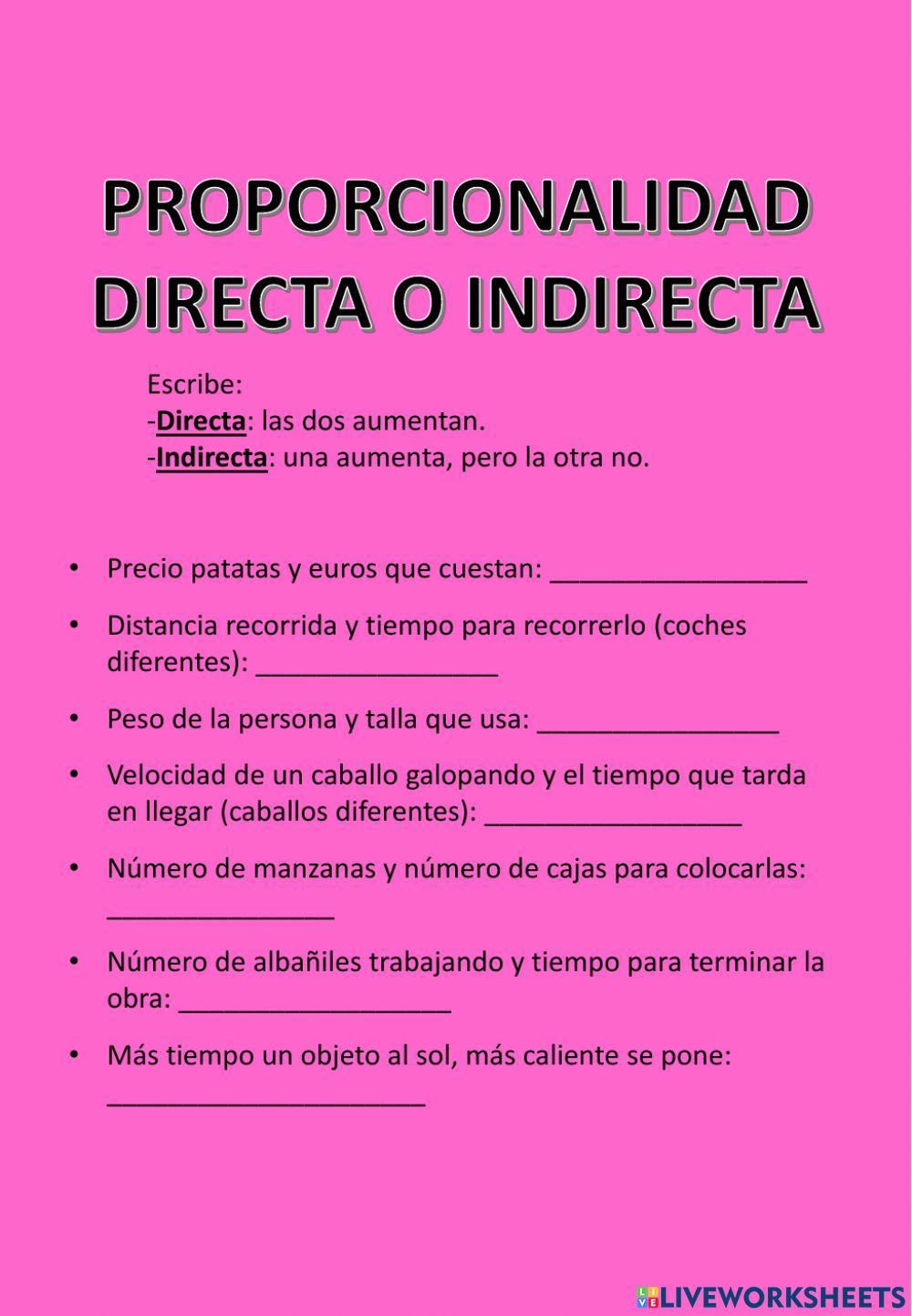 Proporcionalidad directa o indirecta