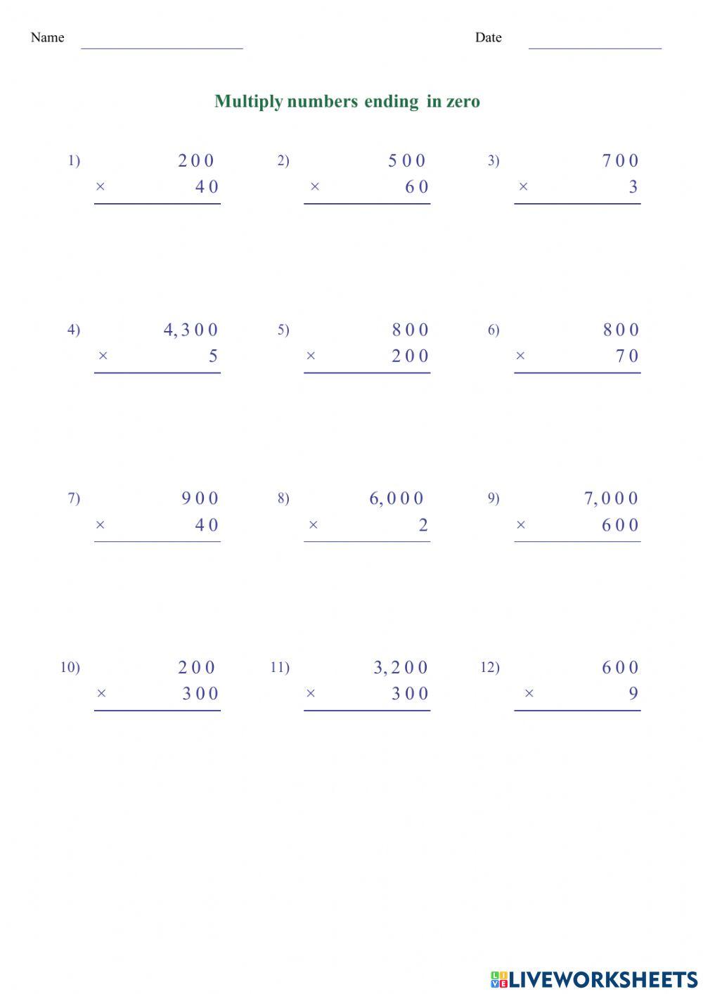 Multiply Numbers Ending in Zero