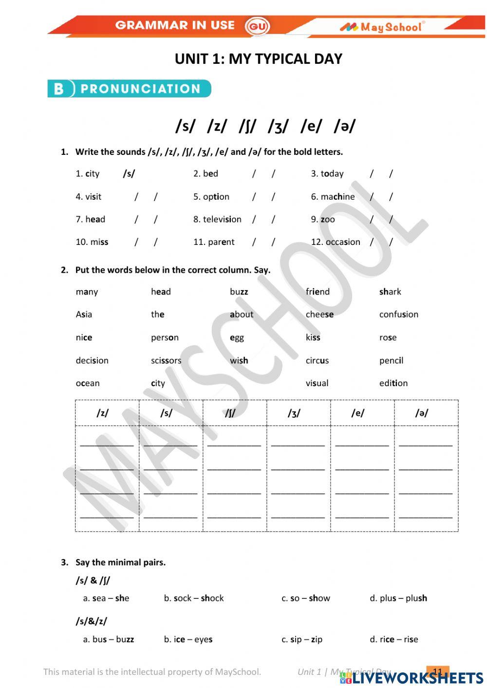 Gu u1 my typical day pronunciation online exercise for live worksheets