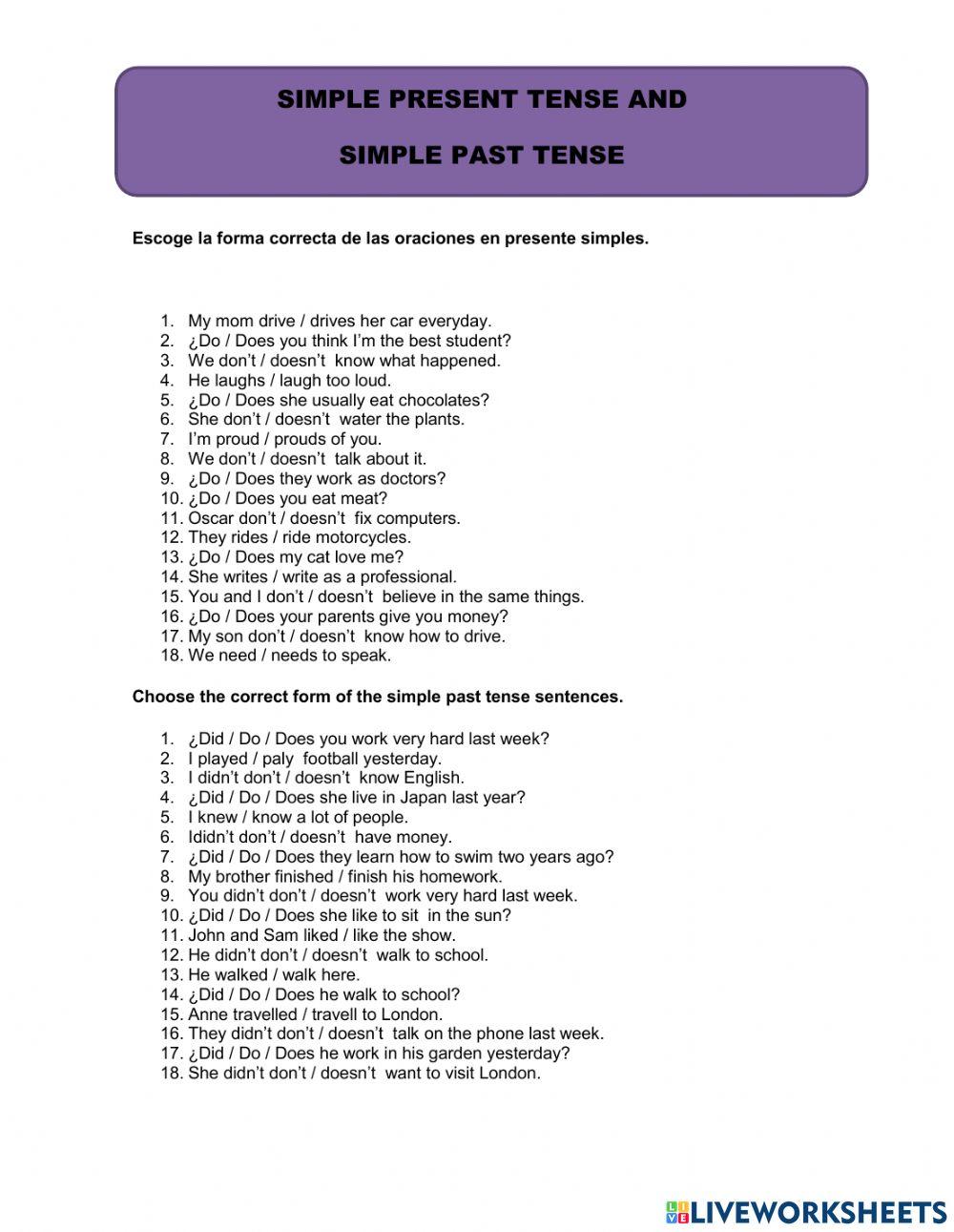 Simple present tense and  simple past tense
