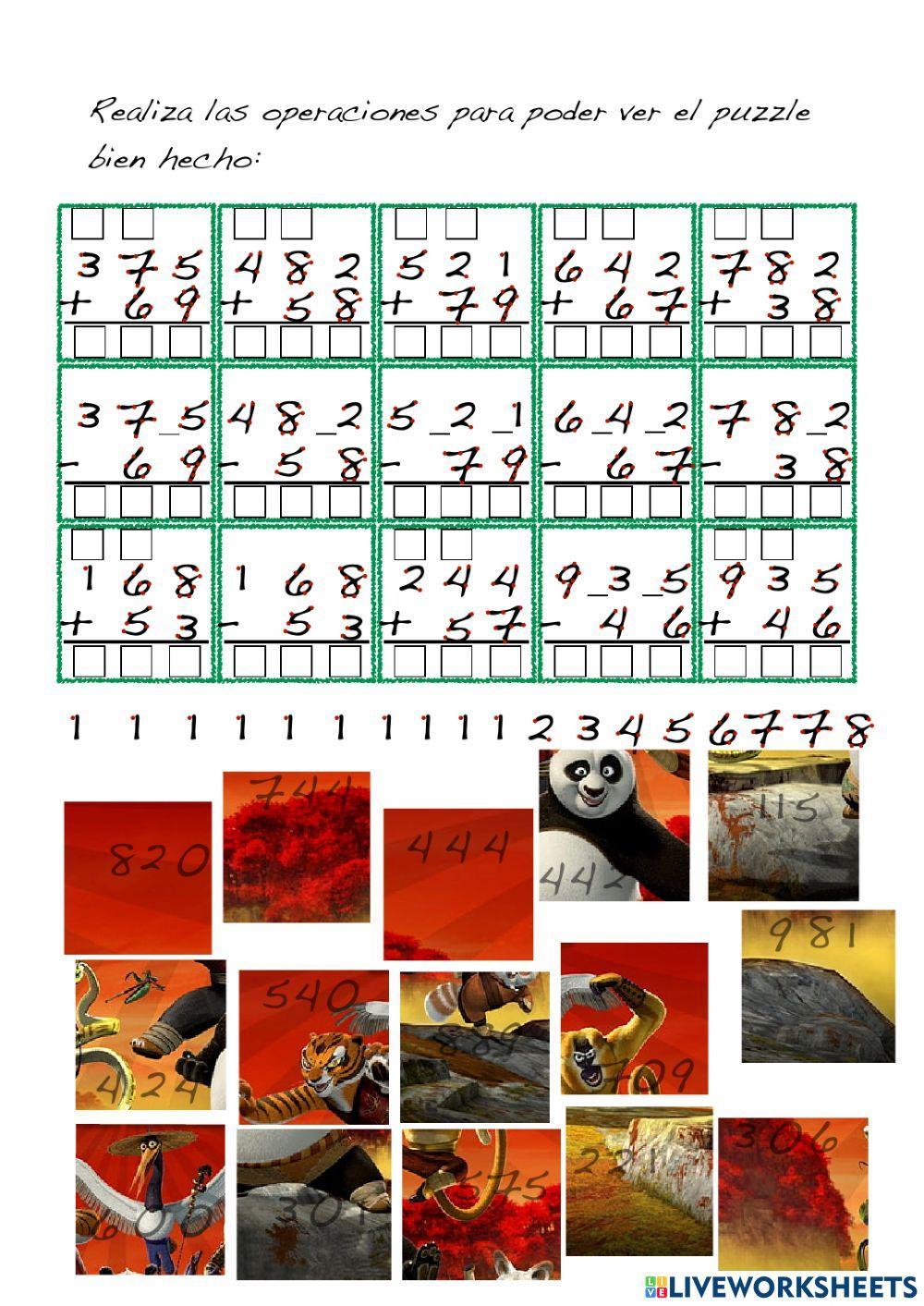 Puzzle Sumas y Restas Panda