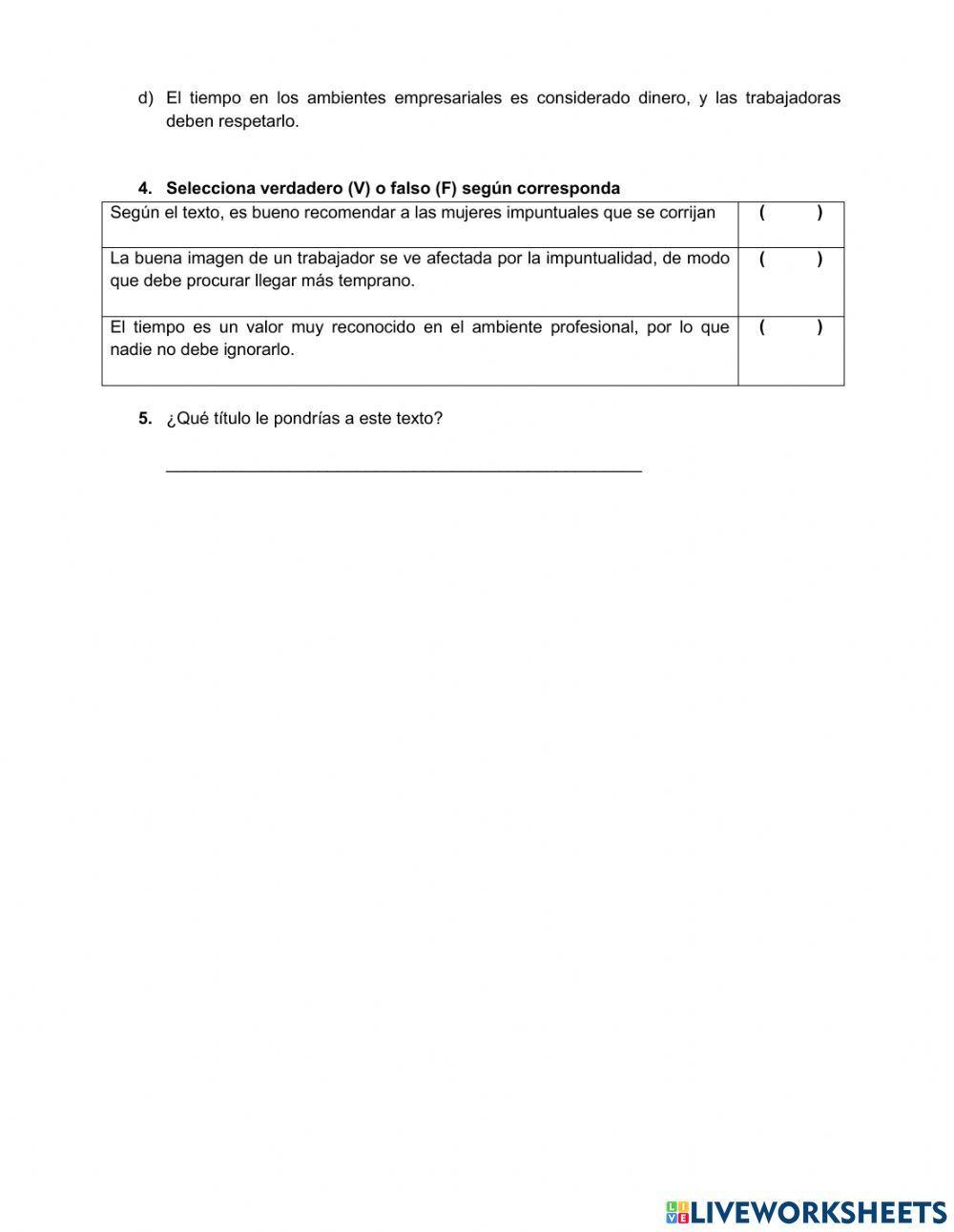 Ejercicio de comprensión y lectura crítica