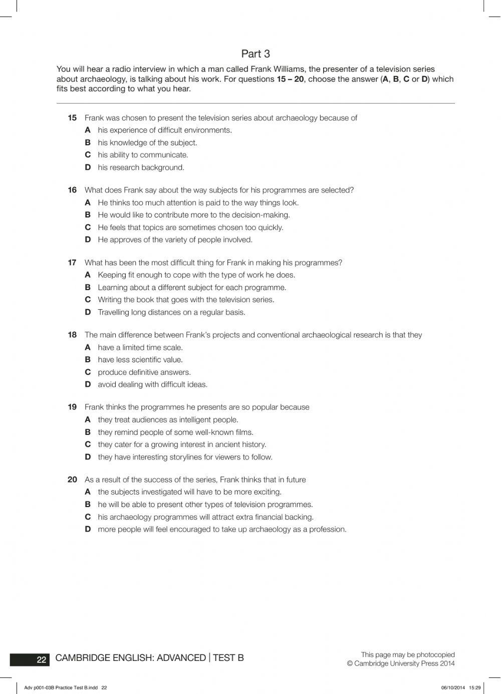 Webster School of English CAE Mid-Year Exam 2022