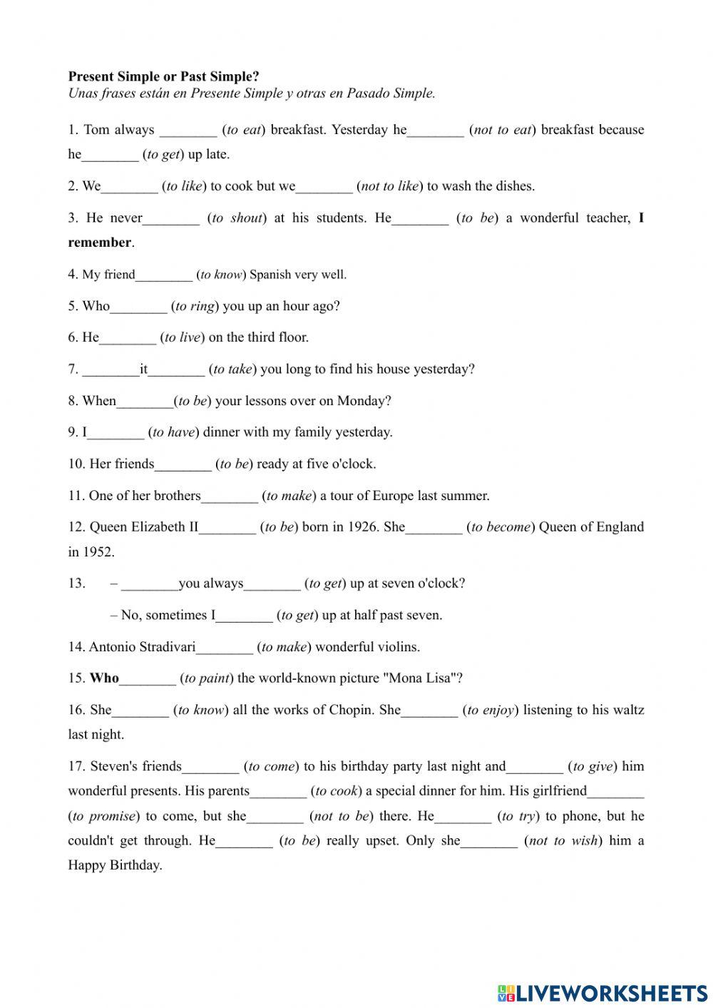 Past Simple vs Present Simple - Irregular Past Simple
