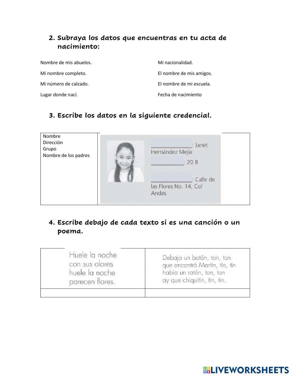 Ejercicios de refuerzo Español mayo