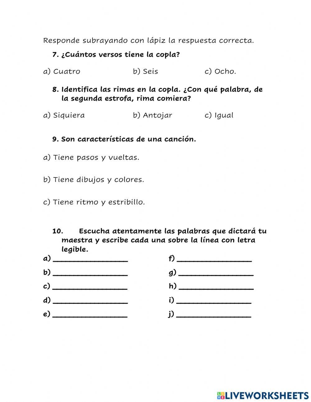 Ejercicios de refuerzo Español mayo