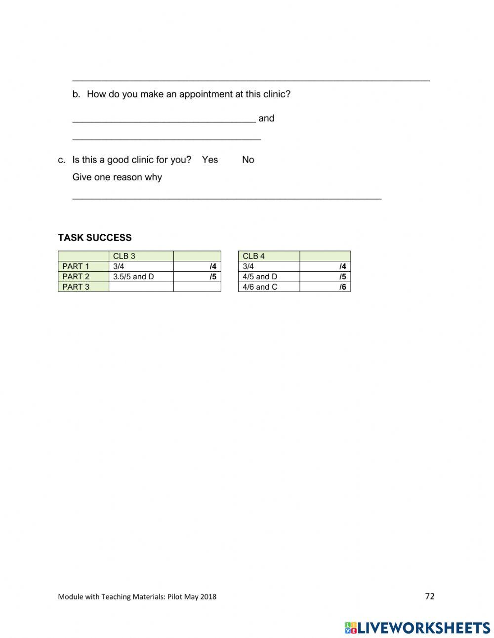CLB 3-4 Reading Assessment - Walk-In Clinic