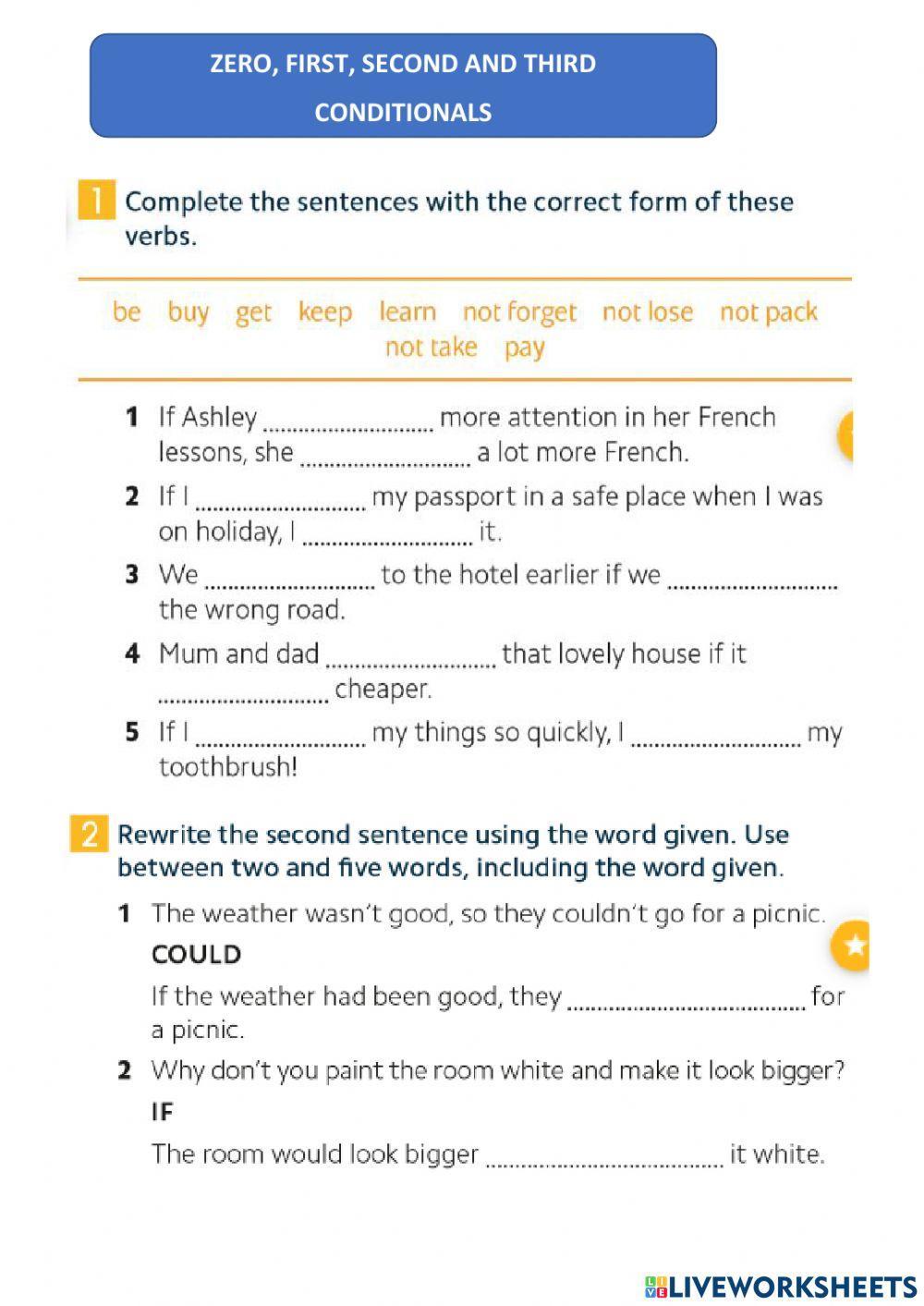 Zero, first, second and third conditional