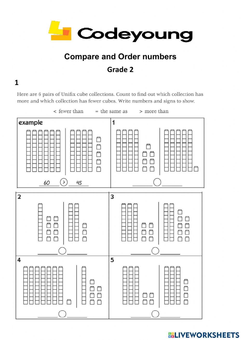 Compare and Order numbers WS 3