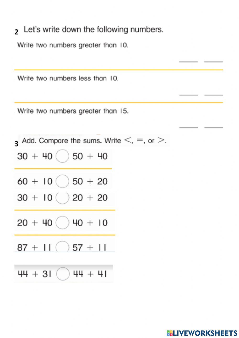 Compare and Order numbers WS 3