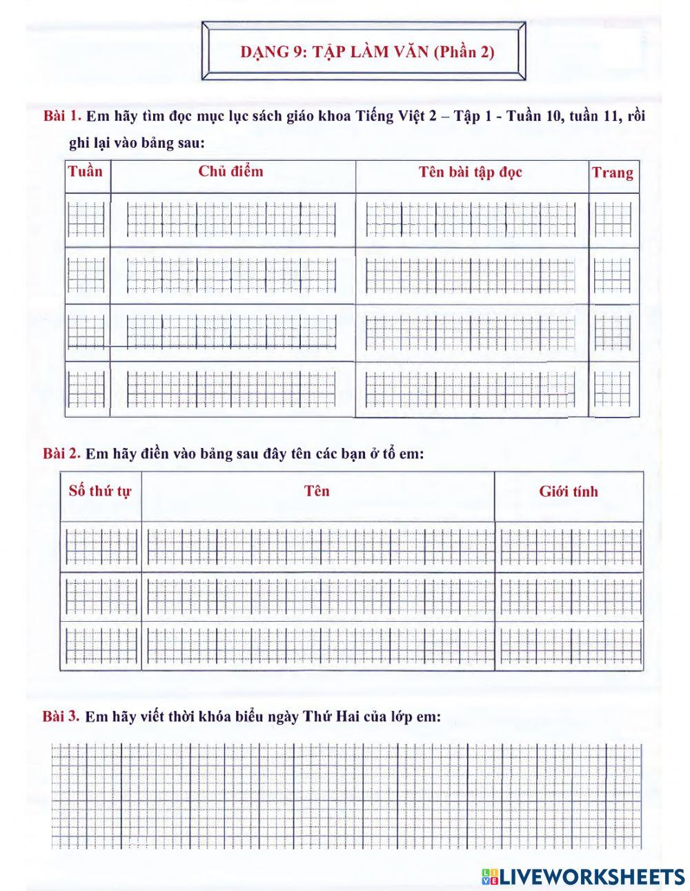 Tiếng Việt 2 lên 3 - Dạng 9: Tập làm văn (phần 2)