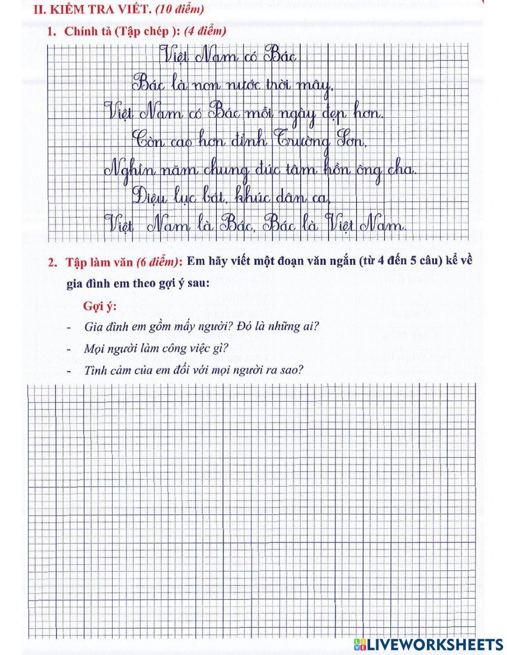 Tiếng Việt 2 lên 3: Đề khảo sát đầu năm số 3