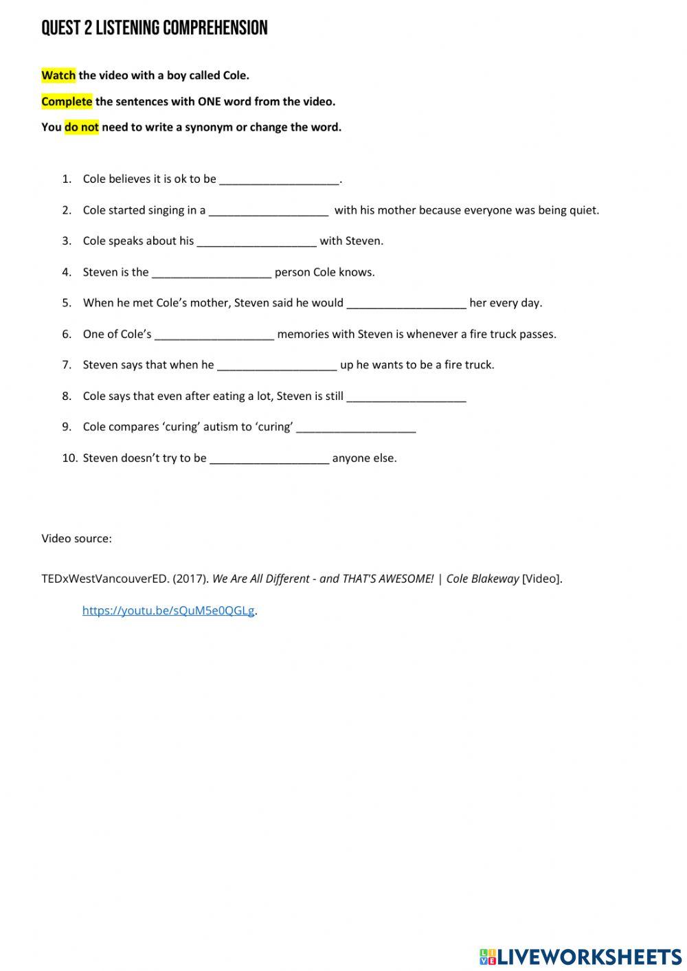 Quest 2 Listening Comprehension