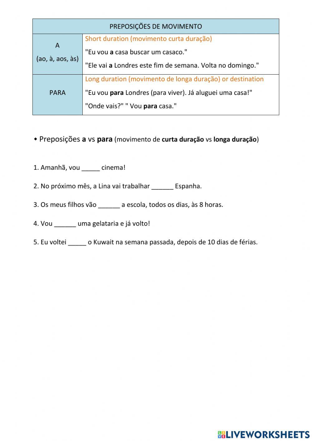 Preposições de Movimento a ou para