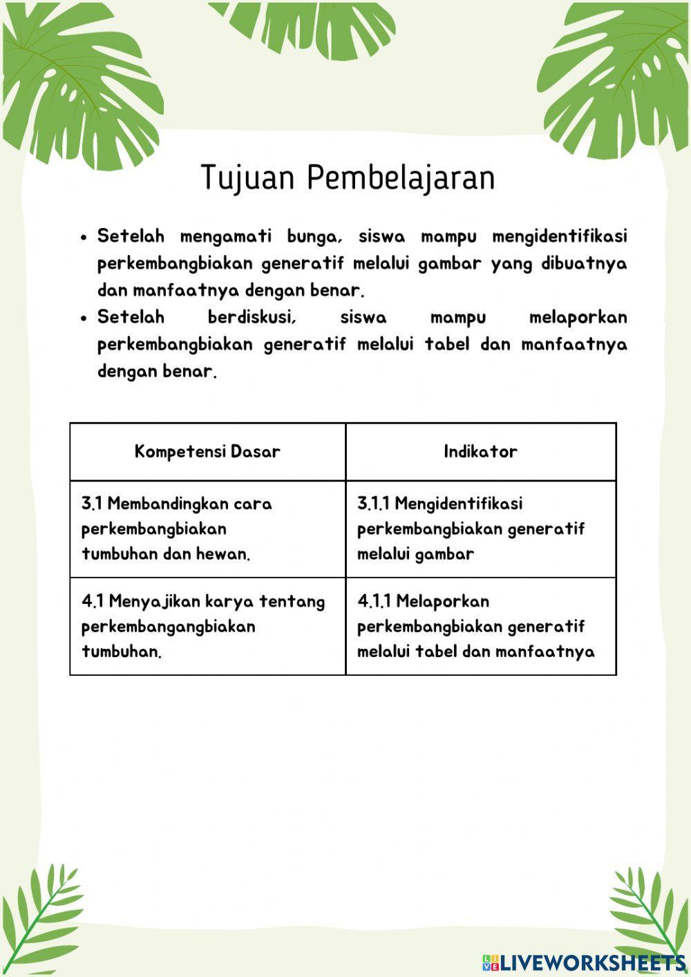 LKPD IPA Kelas 5 SD (Perkembangbiakan generatif pada tumbuhan)