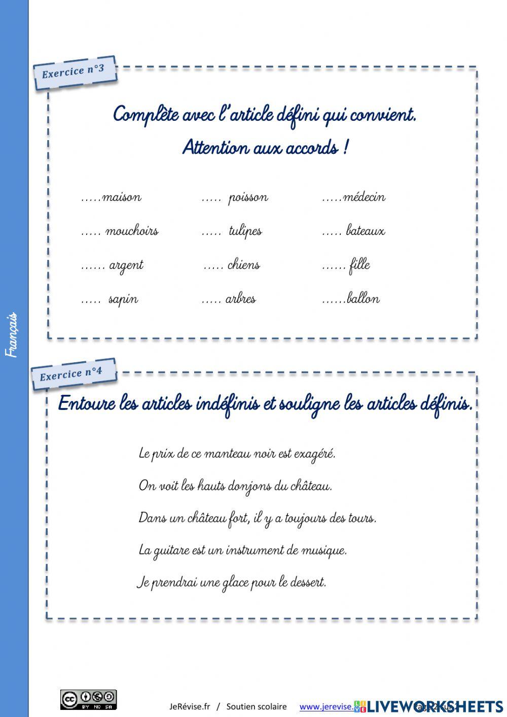 Les articles définis et indéfinis