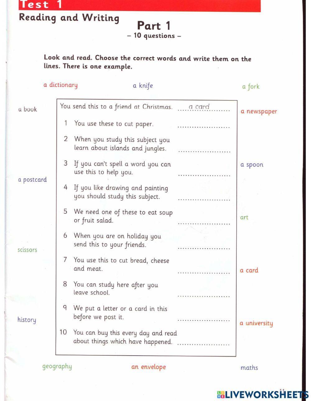 Flyers test 1 part 1 2