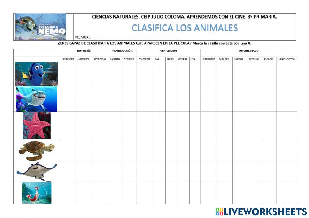 Clasificamos animales de -Buscando a Nemo-