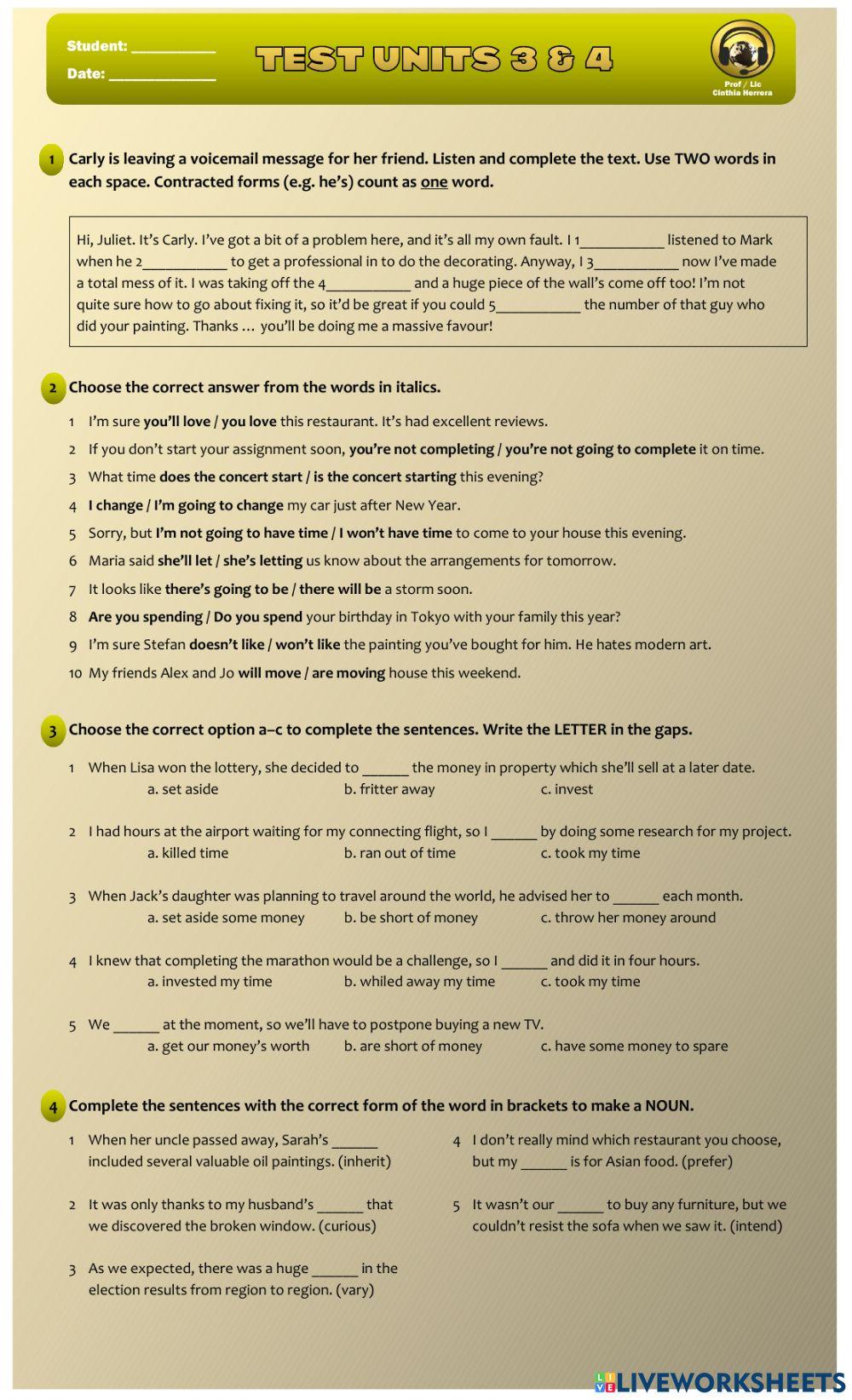 Test Units 3 & 4 - Upper intermediate