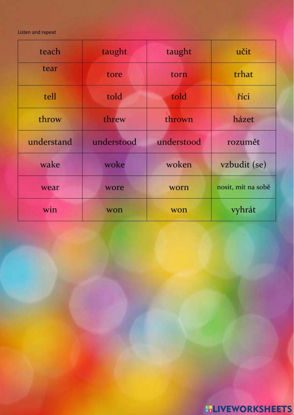 Irregular verbs Unit 6