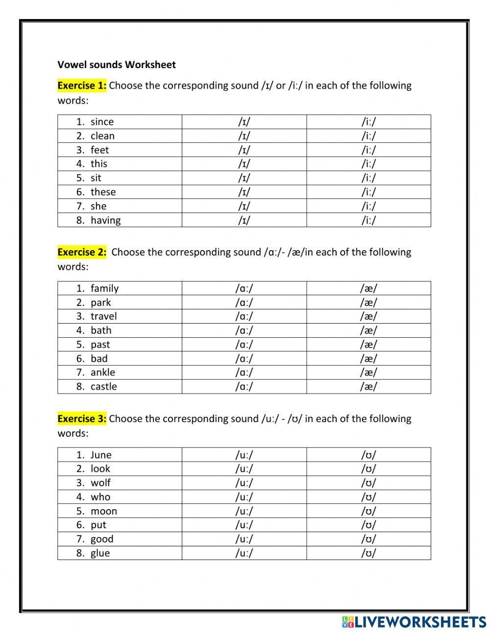 Vowel sounds practice