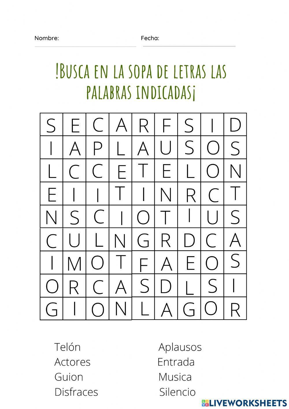 Busca las palabras relacionadas con el teatro