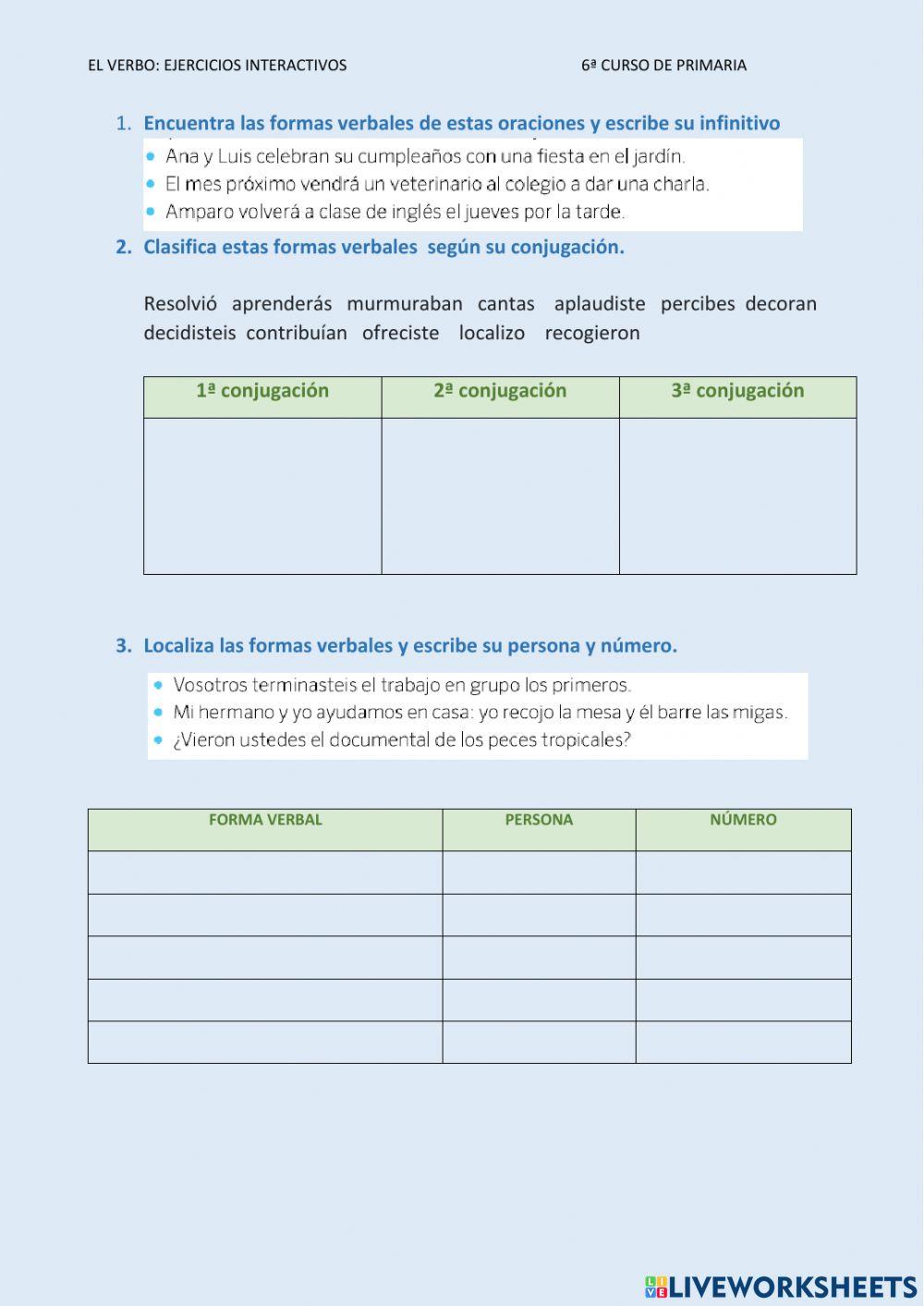 El verbo   ejercicios de repaso
