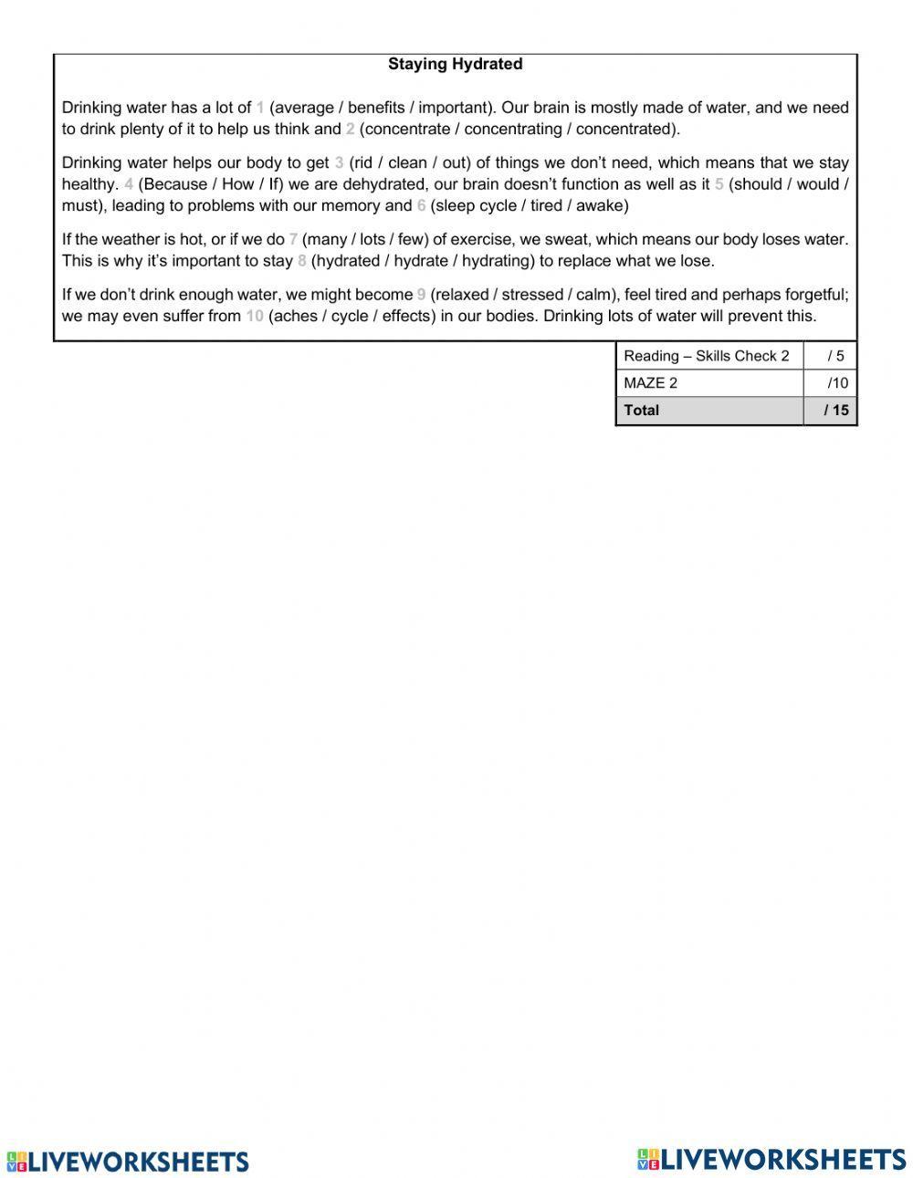 Grade 5 reading and maze test