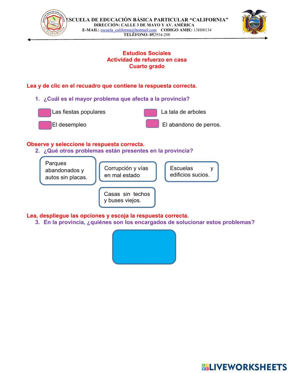 Tema: Mayor problema económico – social de la provincia.