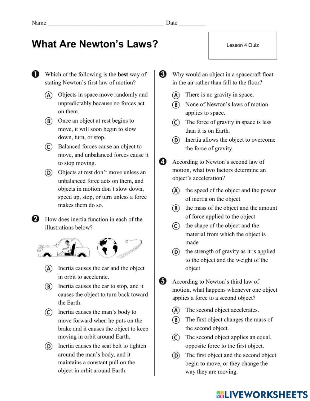 What are newton’s laws? worksheet Live Worksheets