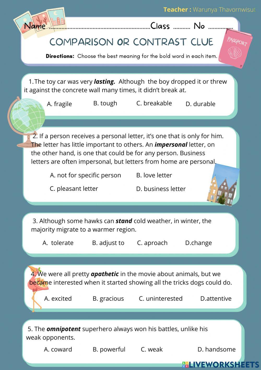 Compare & contrast clue