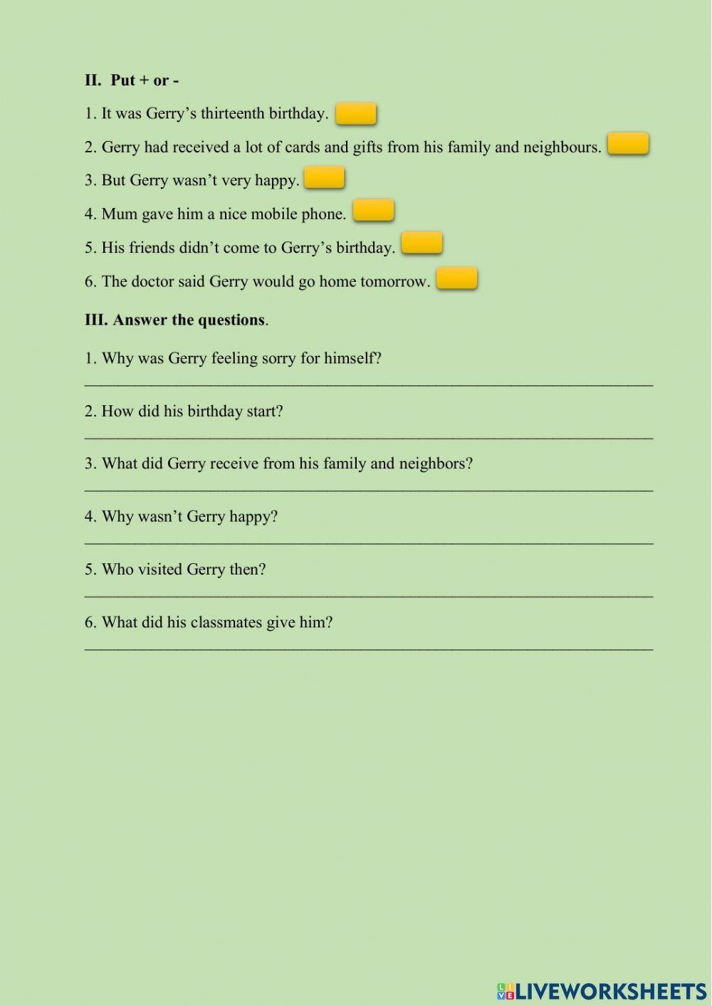 Reading comprehension test