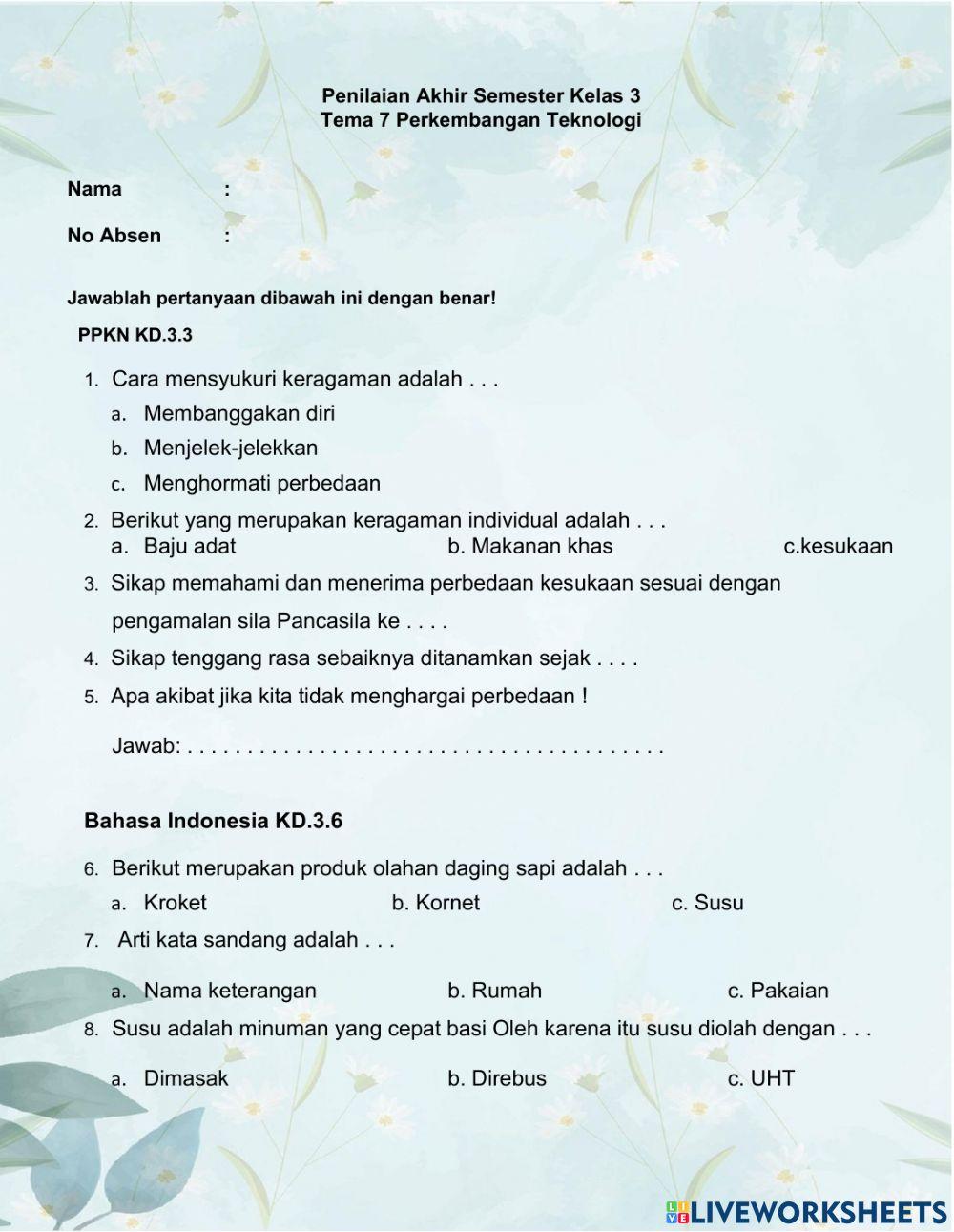 Penilaian Akhir Semester Tema 7