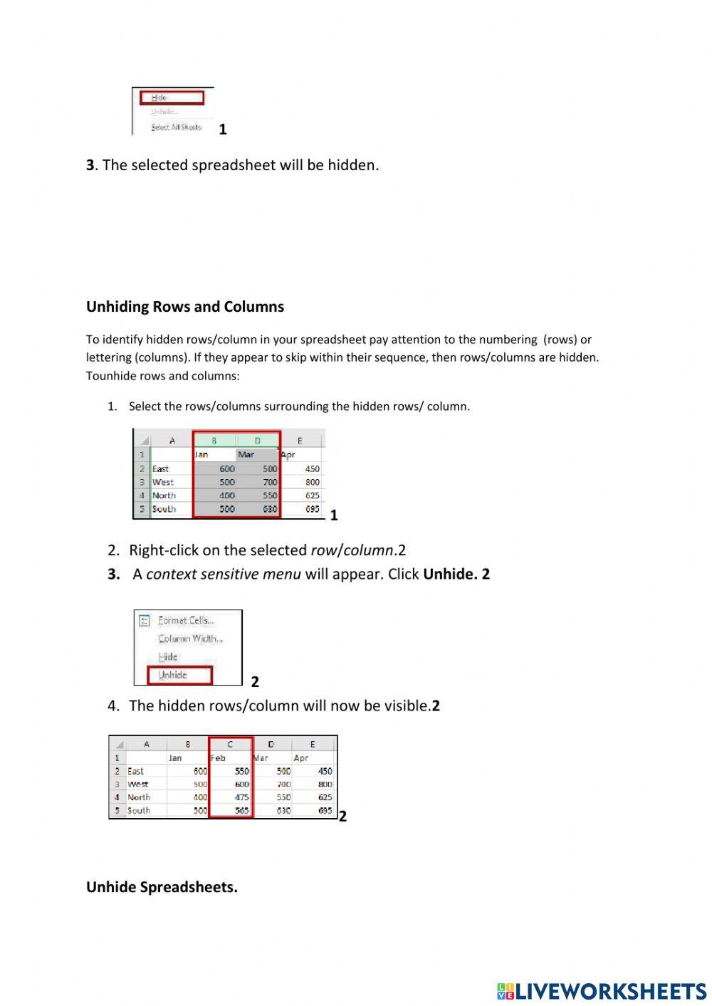 Lesson 3 Spreadsheet Columns Copying and Hiding