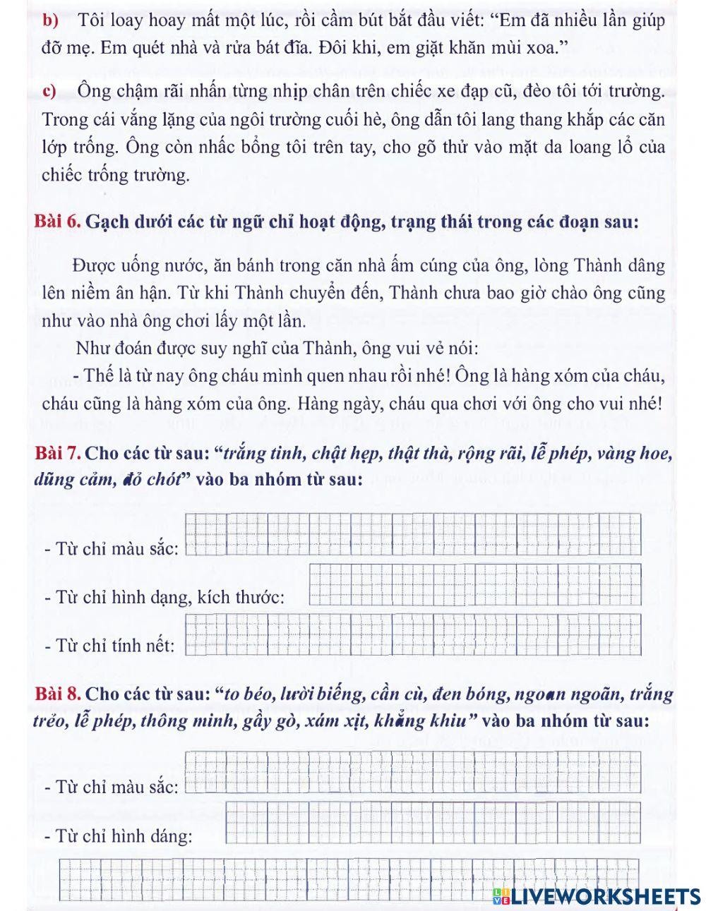 Tiếng Việt 3 lên 4 - Dạng 2: Từ loại