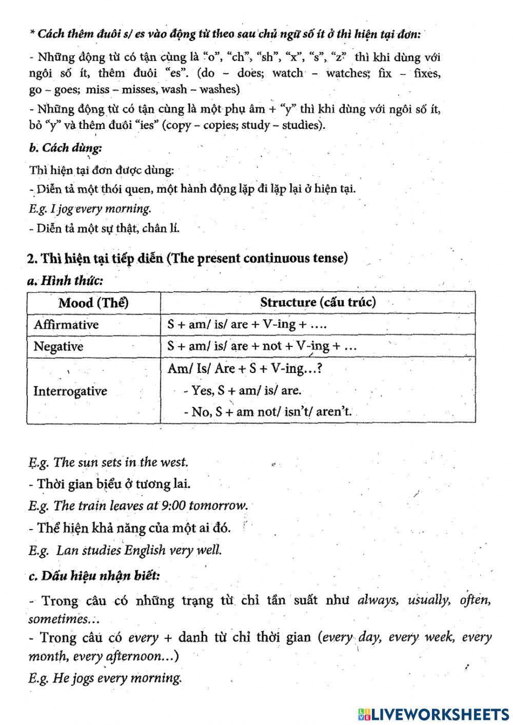 Present tenses exercise gr 9