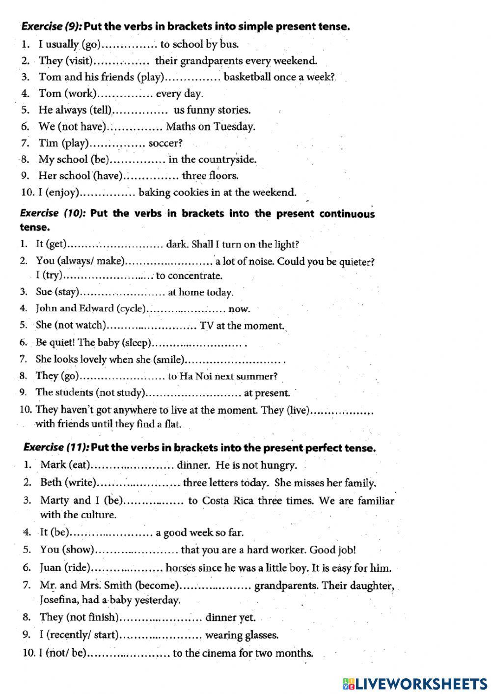 Present tenses exercise gr 9