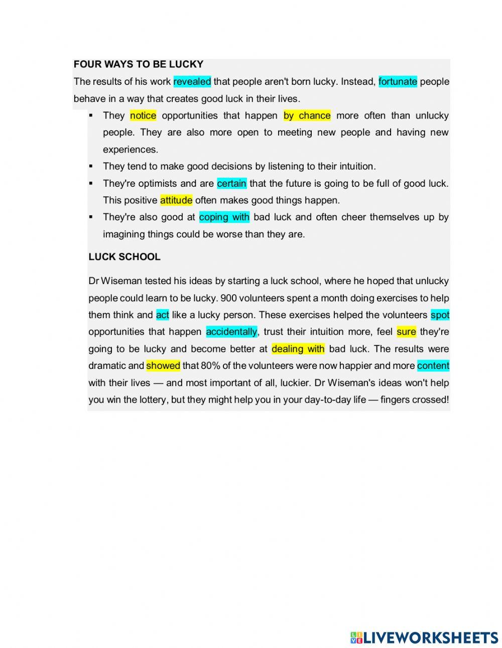 SUPERSTITION  Lesson preparation