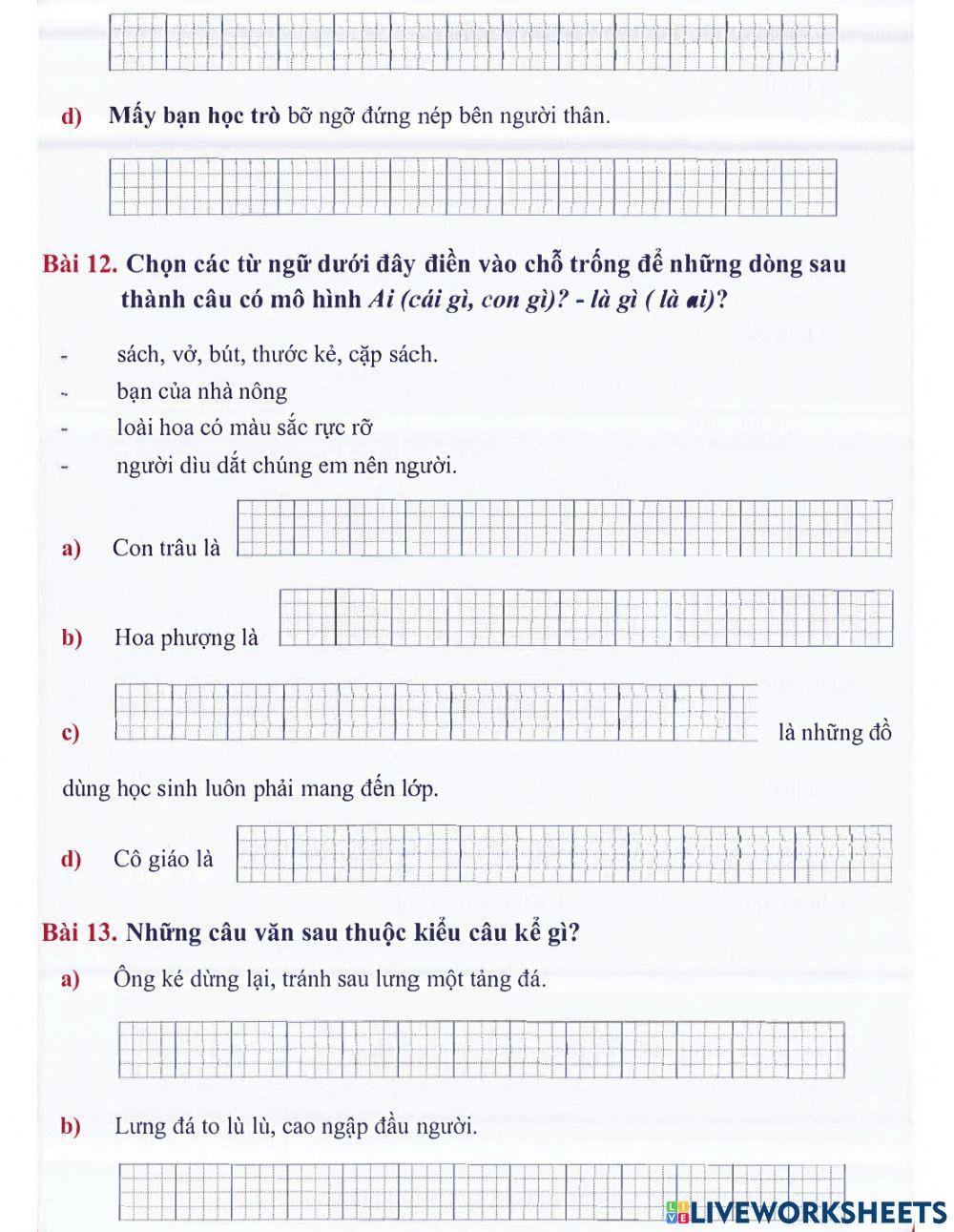 Tiếng Việt 3 lên 4 - Dạng 4: Kiểu câu