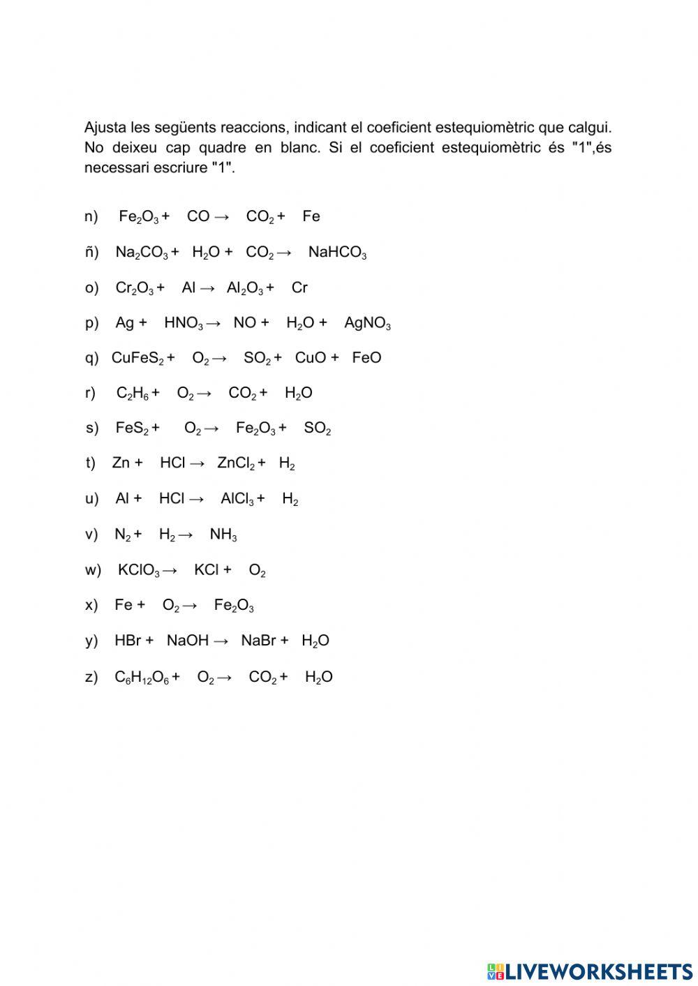 Ajustar reaccions químiques 2