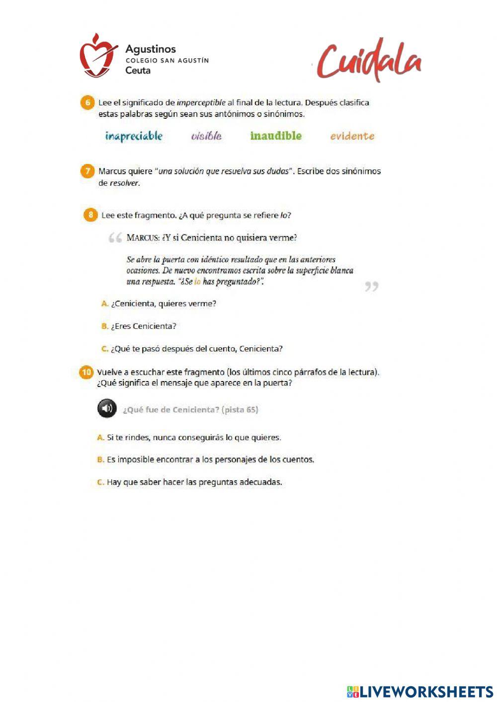 Comprensión Lectora -¿Qué fue de Cenicienta?- (Unidad 12)