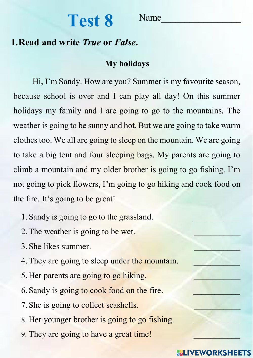 Writing test Islands 4 Unit 8