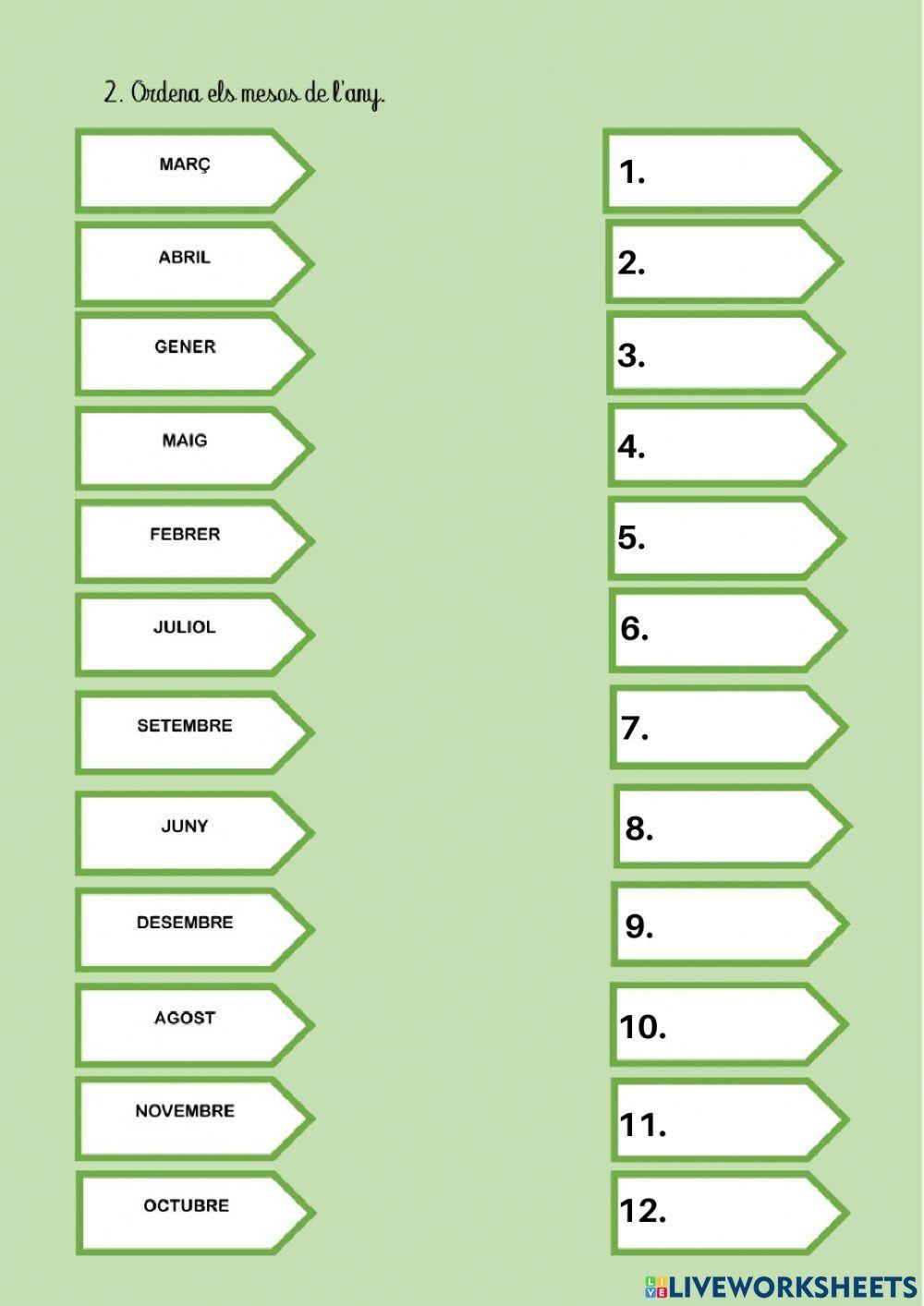 Nombre dels números i mesos de l'any
