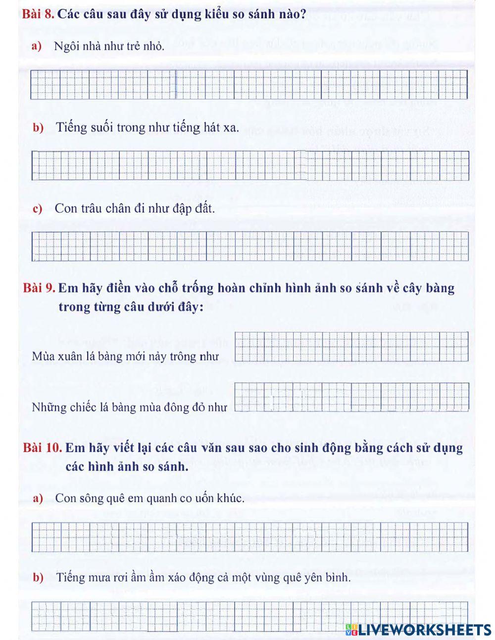 Tiếng Việt 3 lên 4 - Dạng 5: Biện pháp tư từ