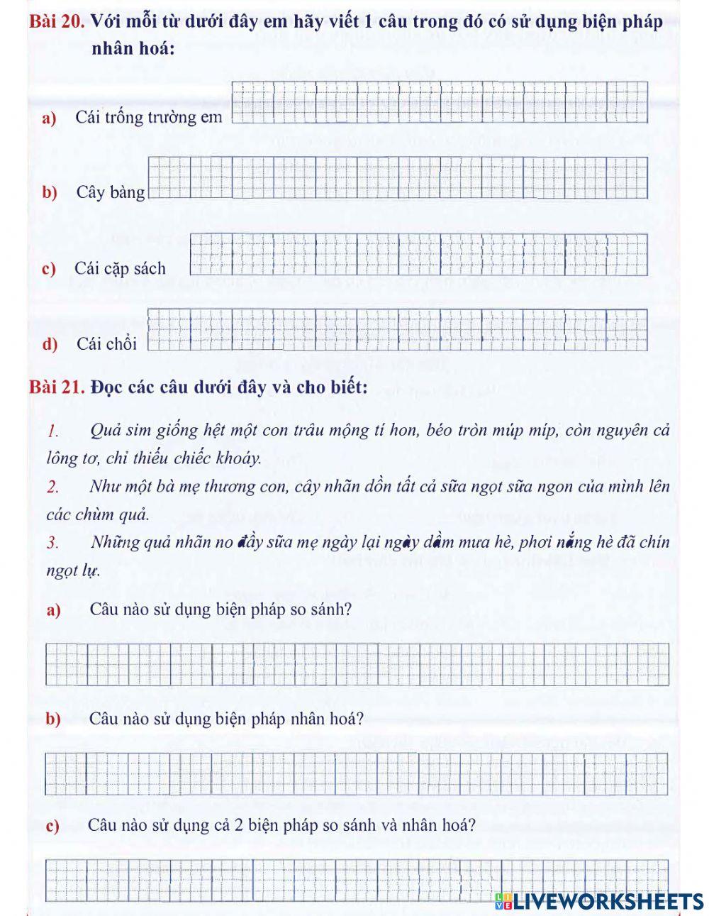 Tiếng Việt 3 lên 4 - Dạng 5: Biện pháp tư từ