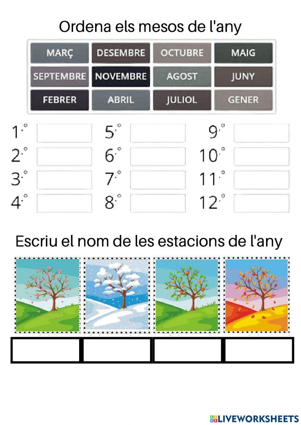 Números, mesos de l'any i estacions