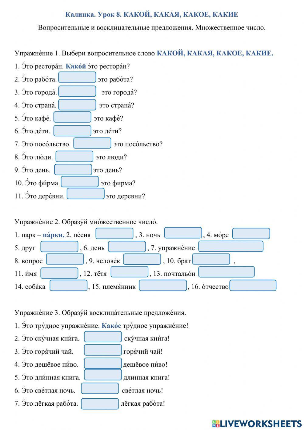 Калинка. Урок 8. КАКОЙ, КАКАЯ, КАКОЕ, КАКИЕ