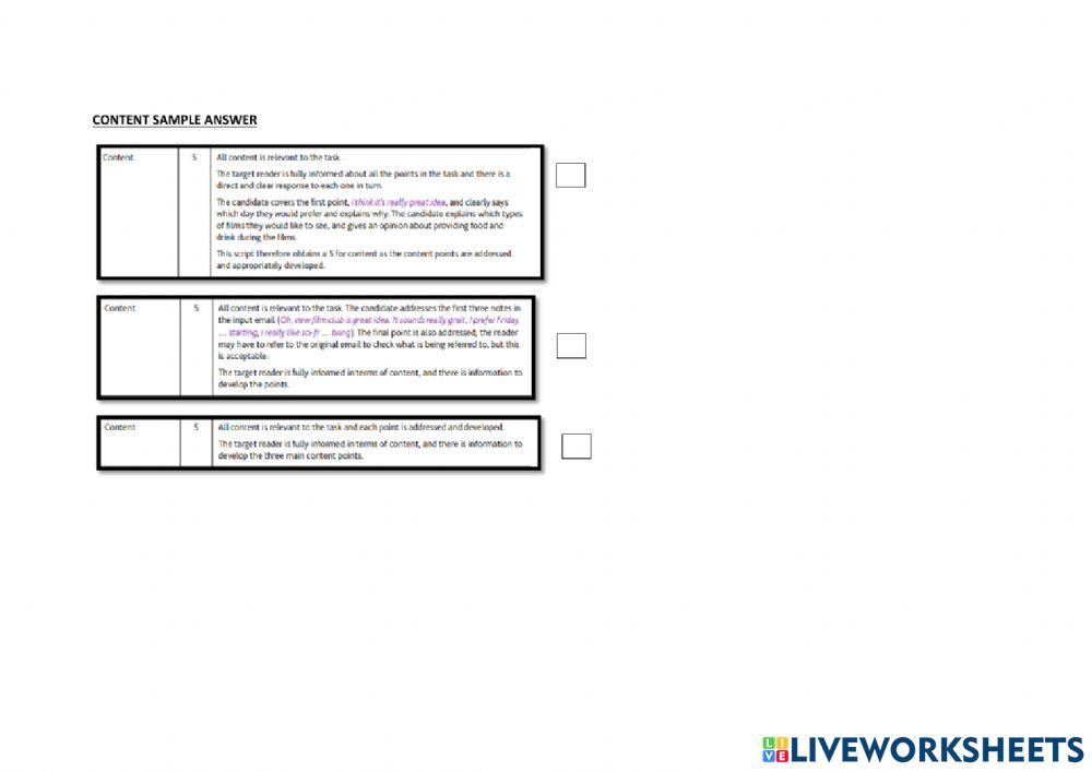 English assessment: Sample answers