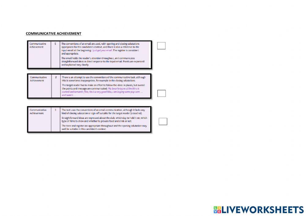 English assessment: Sample answers