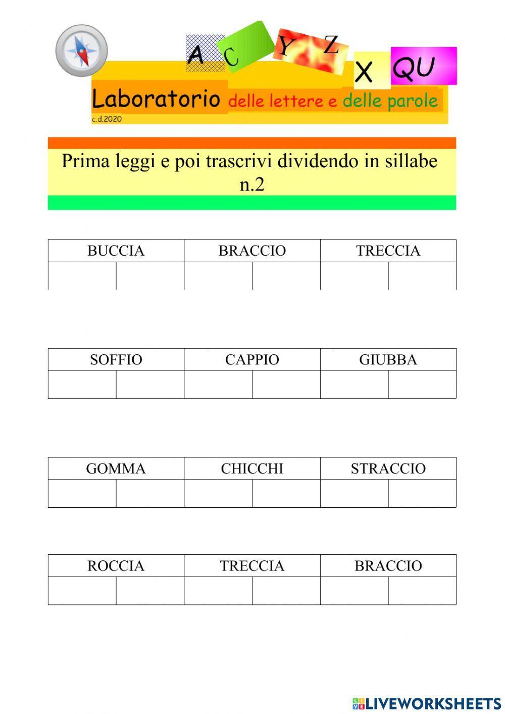 Leggi e dividi in sillabe n.2